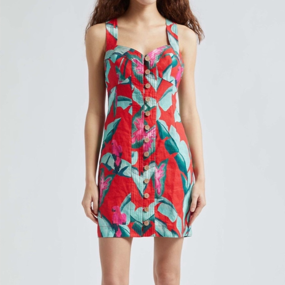 NWT Farm Rio Summer Foliage Linen Minidress - Size Small